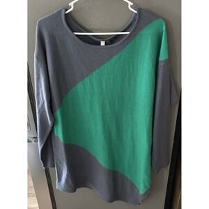 NY‎ Collection Color block Long Sleeve Asymmetrical Gray Green Blouse Women's XL